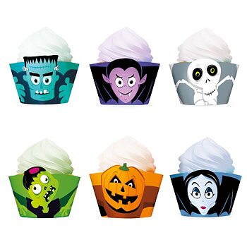 Muffinsformar Monsters Halloween med sex olika monsterfigurer för cupcakes och muffins