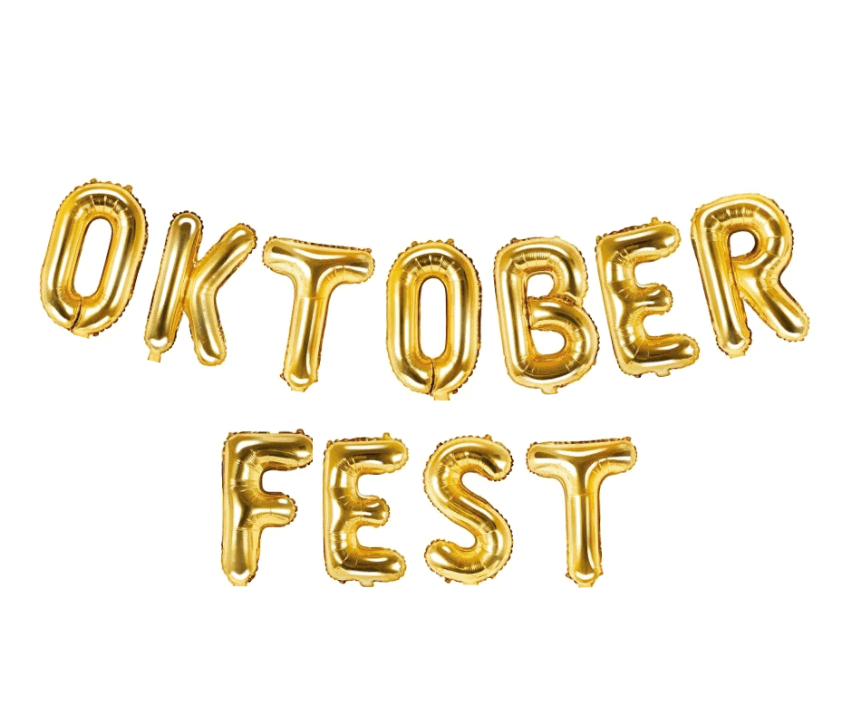 Ballonggirlang Oktoberfest i guld och silver med texten Oktoberfest