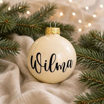 Julgranskula med namn Champagne Blank