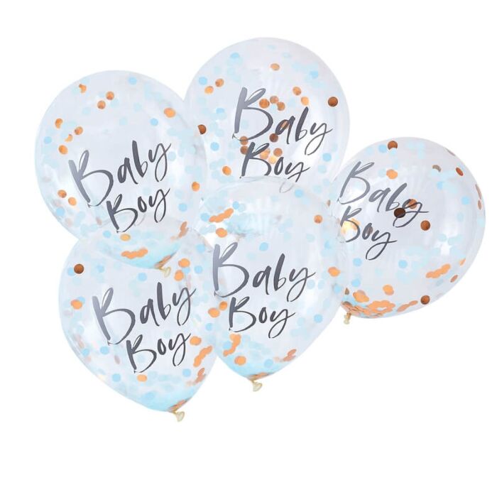 Konfettibalonger 5-pack Baby Boy Blå