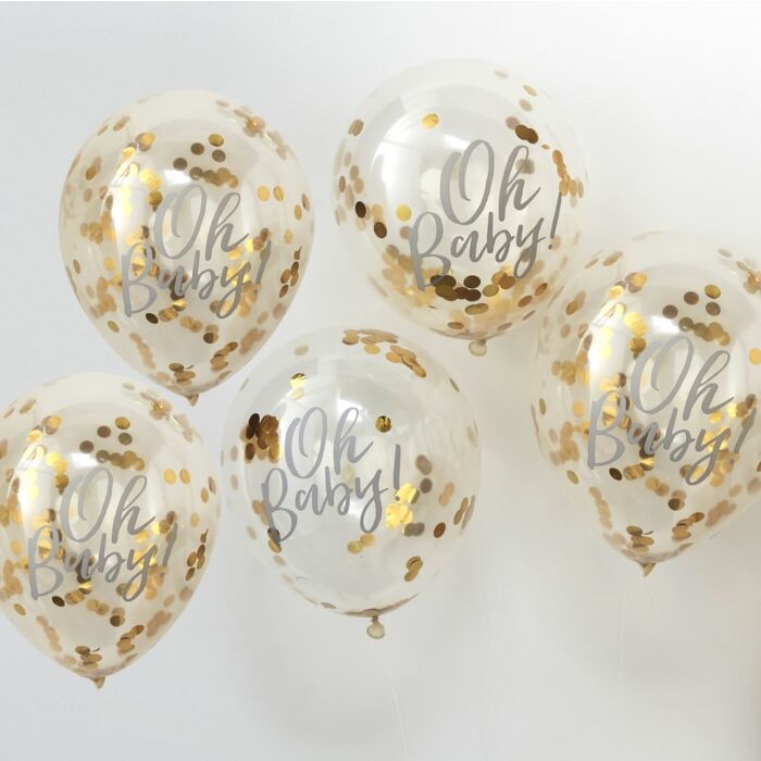 Konfettiballonger 5-pack Oh Baby guld