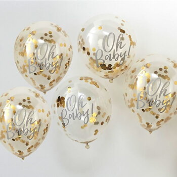 Konfettiballonger 5-pack Oh Baby guld