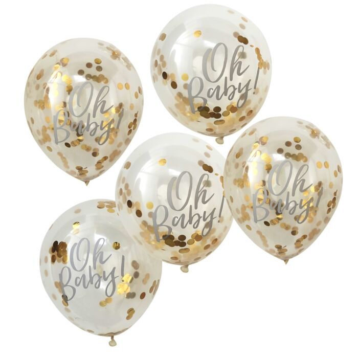 Konfettiballonger 5-pack Oh Baby guld - 2