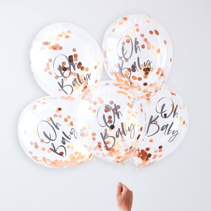 KONFETTIBALLONGER 5-pack | Oh Baby | roséguld - 2