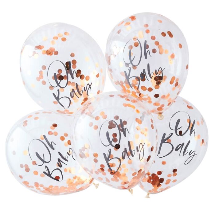 KONFETTIBALLONGER 5-pack | Oh Baby | roséguld