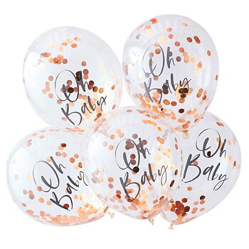 KONFETTIBALLONGER 5-pack | Oh Baby | roséguld