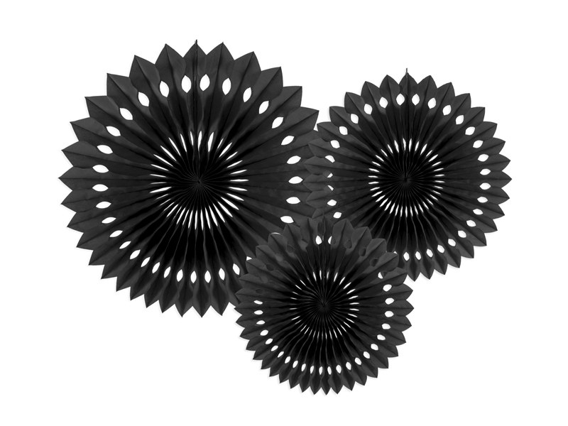 Svarta pappersrosetter 20 25 och 30 cm 3-pack