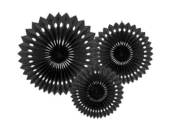 Svarta pappersrosetter 20 25 och 30 cm 3-pack