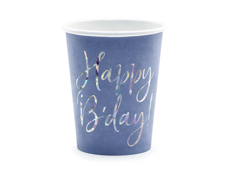 PAPPMUGGAR | 6-pack | blå happy b-day - 2