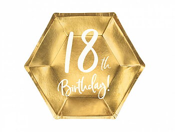 Papptallrikar 6-pack 18th Birthday Guld