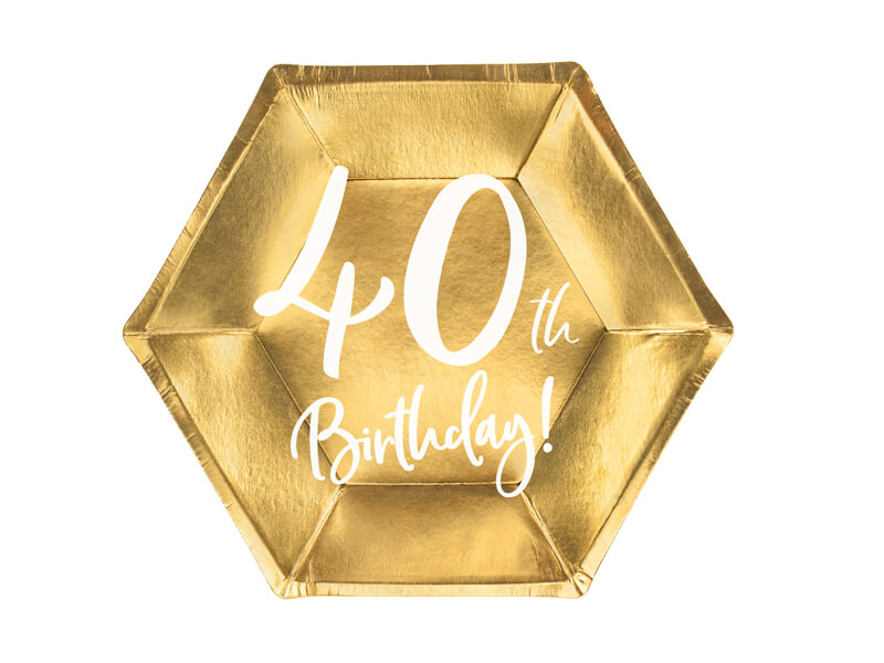 Papptallrikar 6-pack 40th Birthday Guld