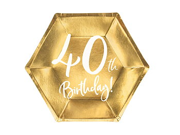 Papptallrikar 6-pack 40th Birthday Guld