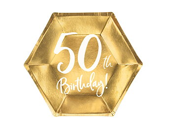 Papptallrikar 6-pack 50th Birthday Guld