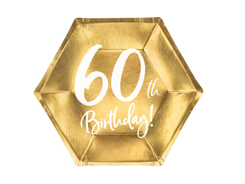 Papptallrikar 6-pack 60th Birthday Guld