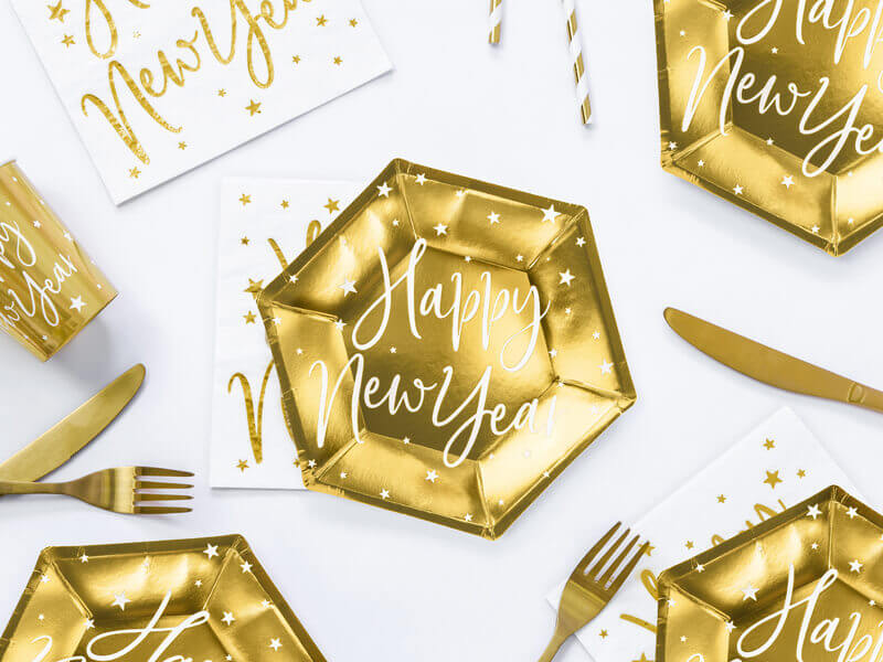 PAPPTALLRIKAR | 6-pack | metallic guld | "Happy New Year"