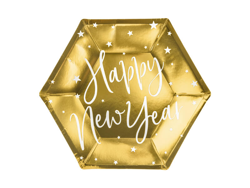 PAPPTALLRIKAR | 6-pack | metallic guld | "Happy New Year" - 2