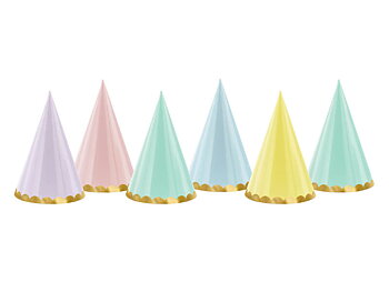 Partyhattar 6-pack Pastellmix med guldkant