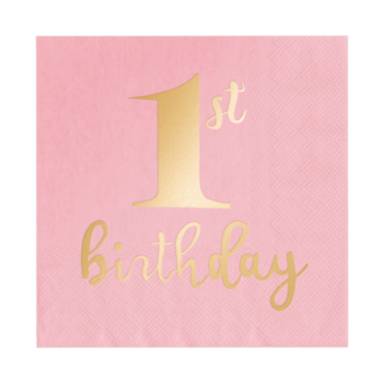 Servetter 10-pack 1st birthday Rosa