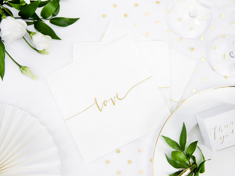 SERVETTER | 20-pack | vita med guld  text "Love"