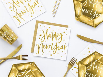 Servetter Vita med guld text "Happy New Year"
