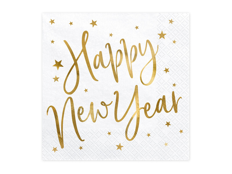Servetter Vita med guld text "Happy New Year" - 2