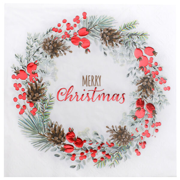 Servetter "Merry Christmas" Röd Julkrans