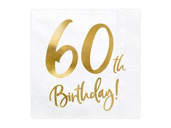 SERVETTER | 20-pack | vita med guldtext "60th Birthday!"