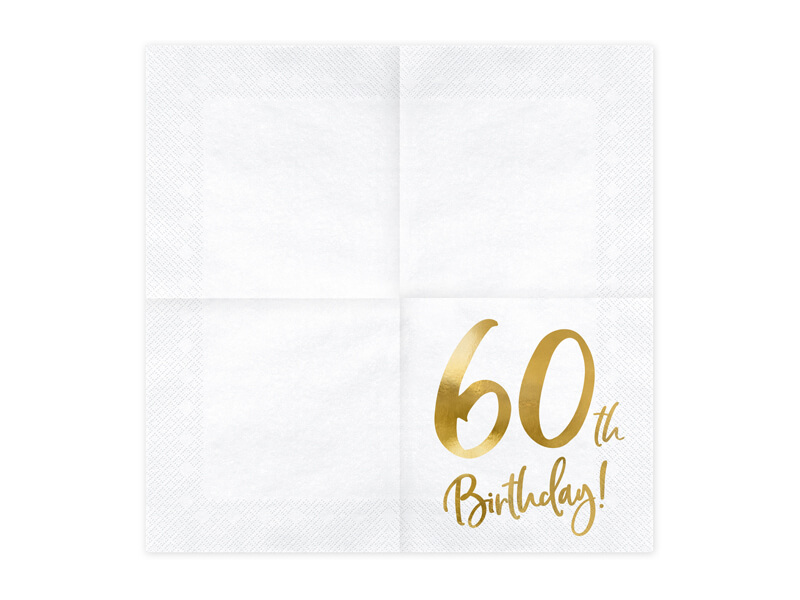 SERVETTER | 20-pack | vita med guldtext "60th Birthday!" - 2