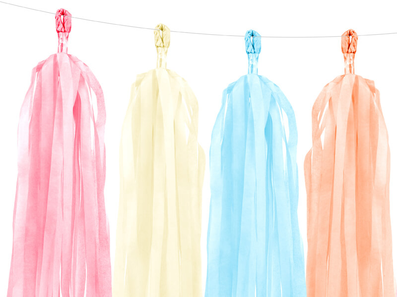 Tasselgirlang Pastell mix Rosa-aprikos-ivory-blå