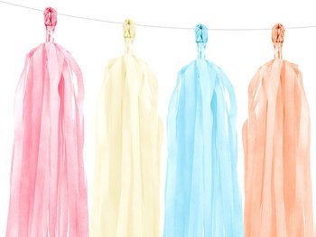 Tasselgirlang Pastell mix Rosa-aprikos-ivory-blå