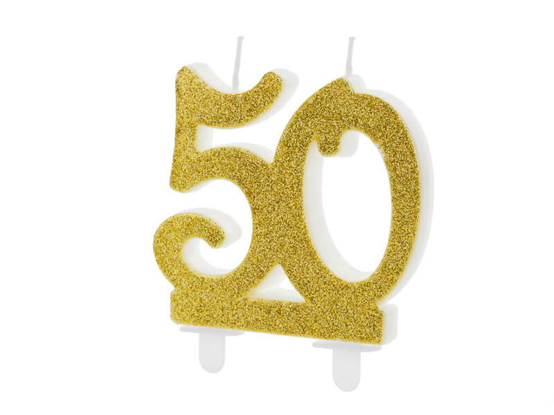 Tårtljus siffra 50 Guldglitter