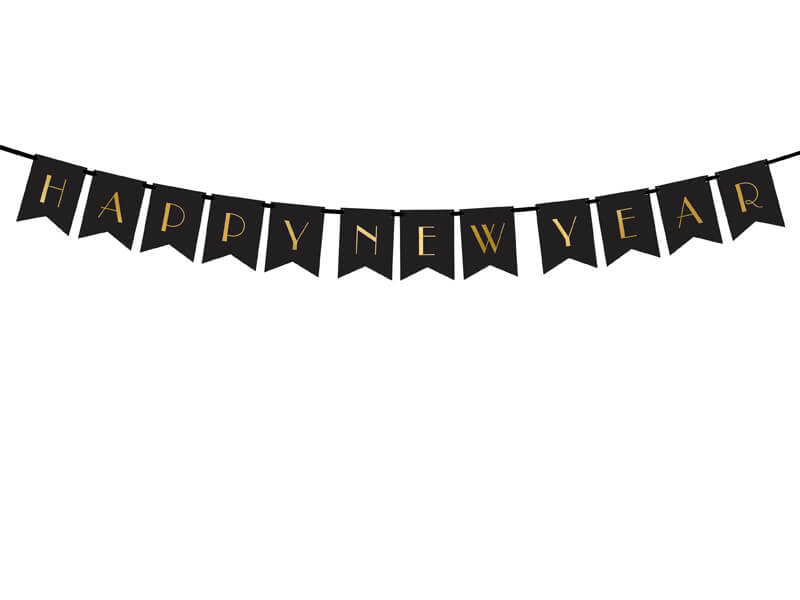 Vimpel Happy New Year Svart & Guld
