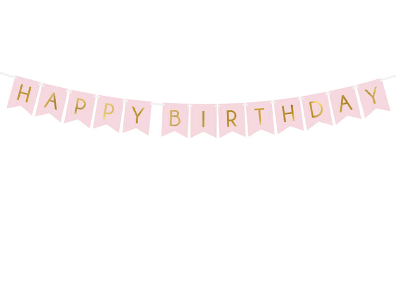 Vimpel Happy birthday ljusrosa