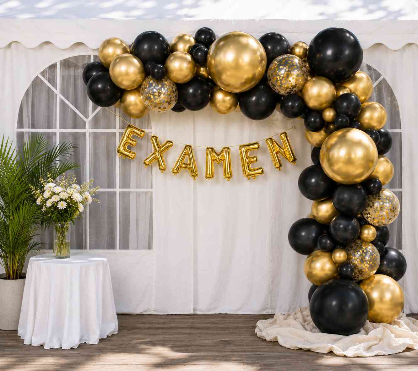 Examen Ballongbåge Svart Guld Med Girlang