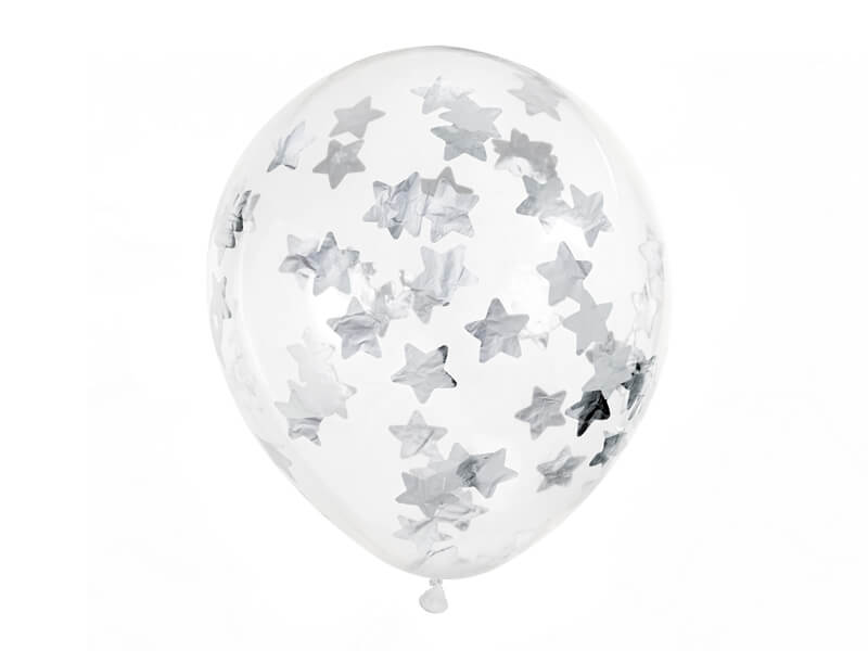 Konfettiballonger Silver stjärnor 5-pack