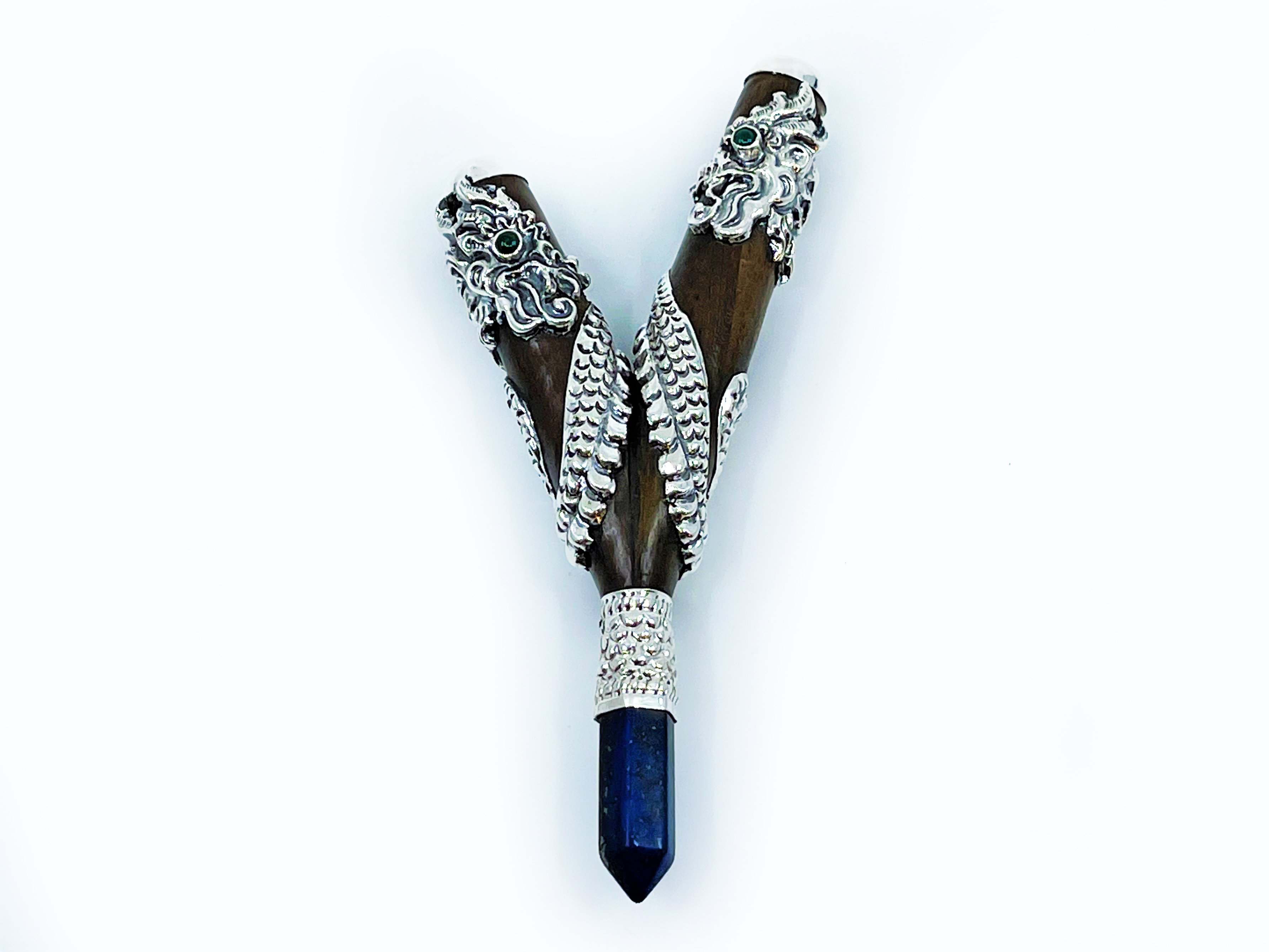 Silverdrak-kuripe - Teak, Silver & Ädelstenar - 10