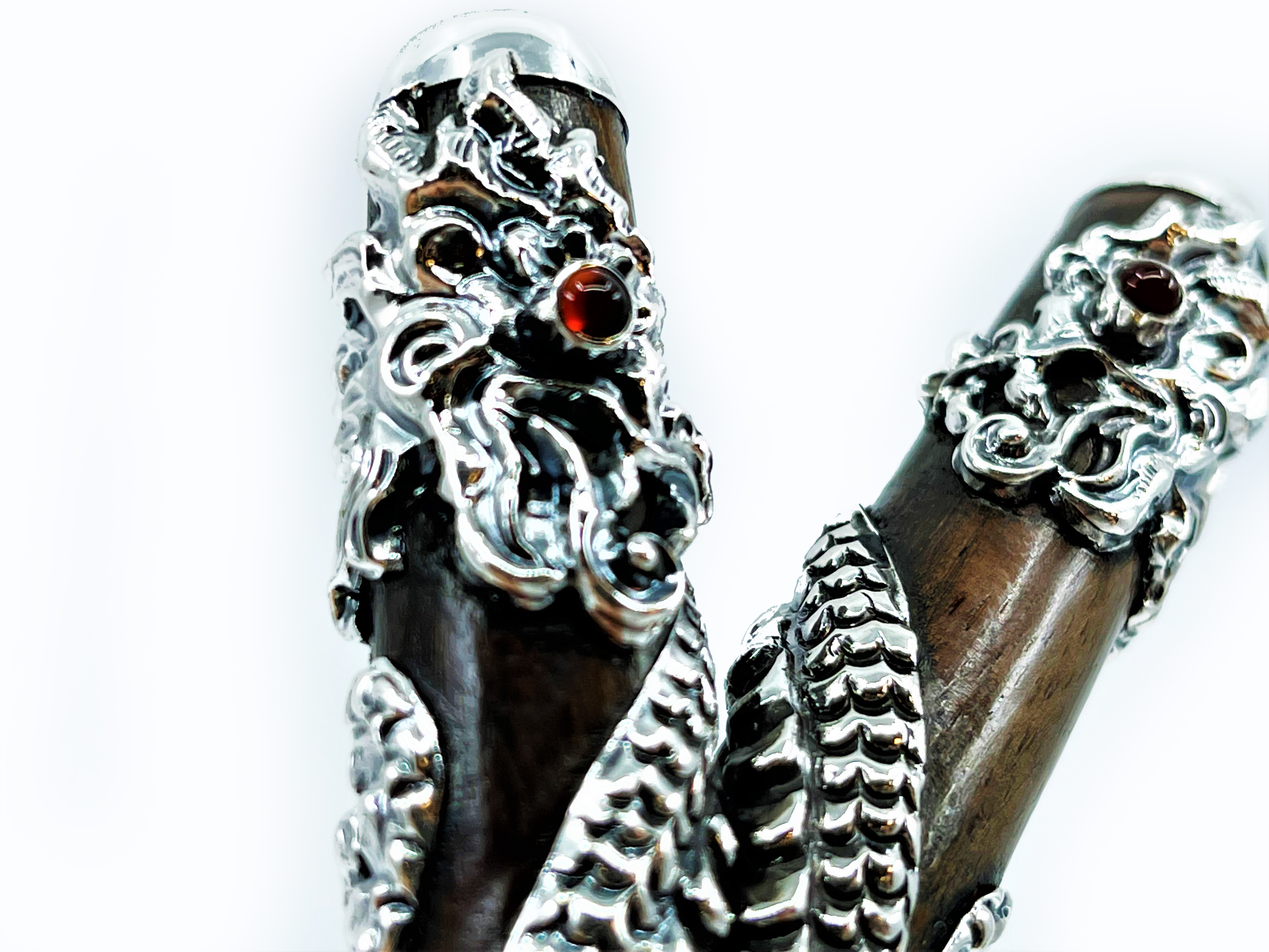 Silverdrak-kuripe - Teak, Silver & Ädelstenar - 5