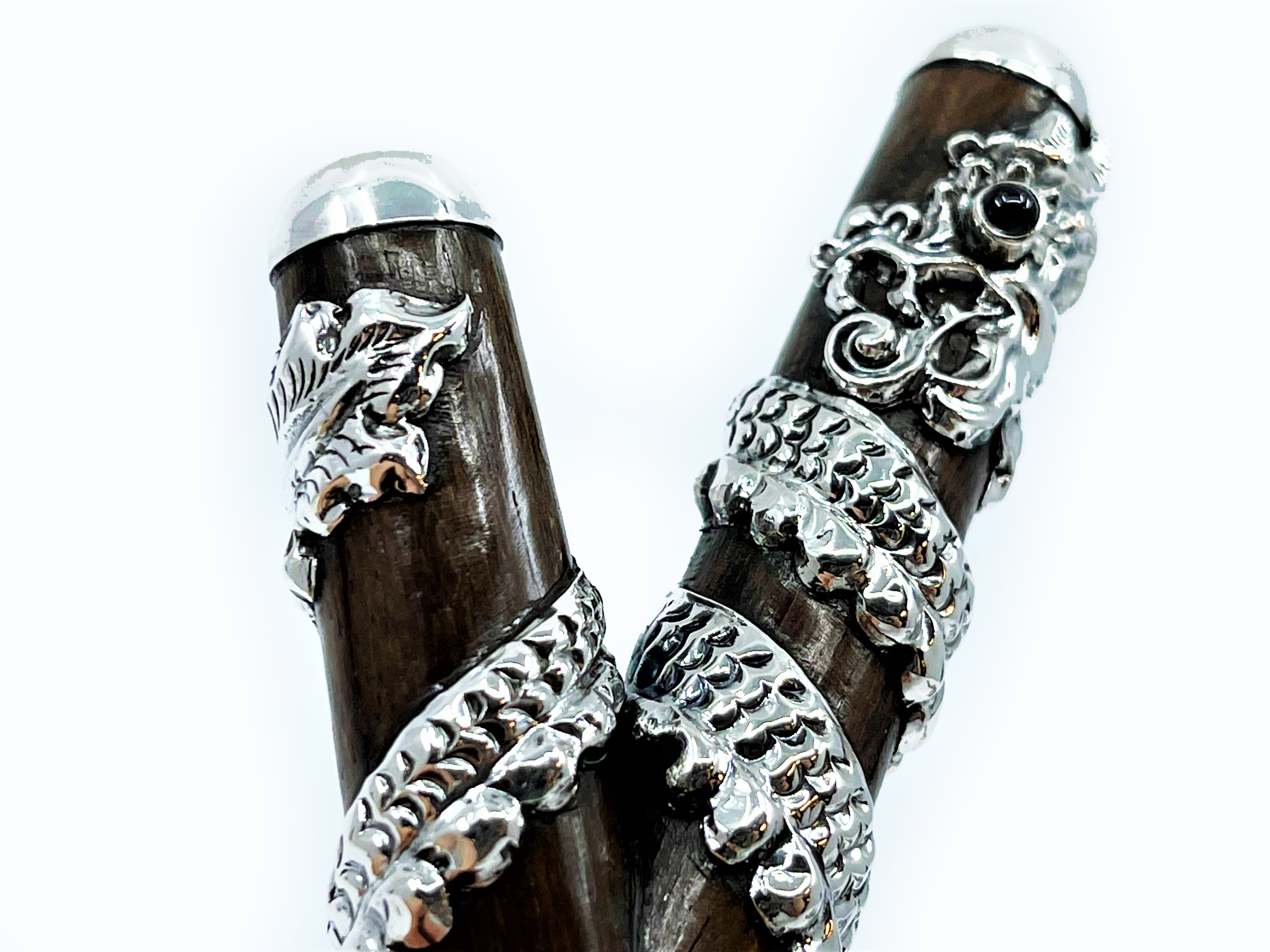 Silverdrak-kuripe - Teak, Silver & Ädelstenar - 14