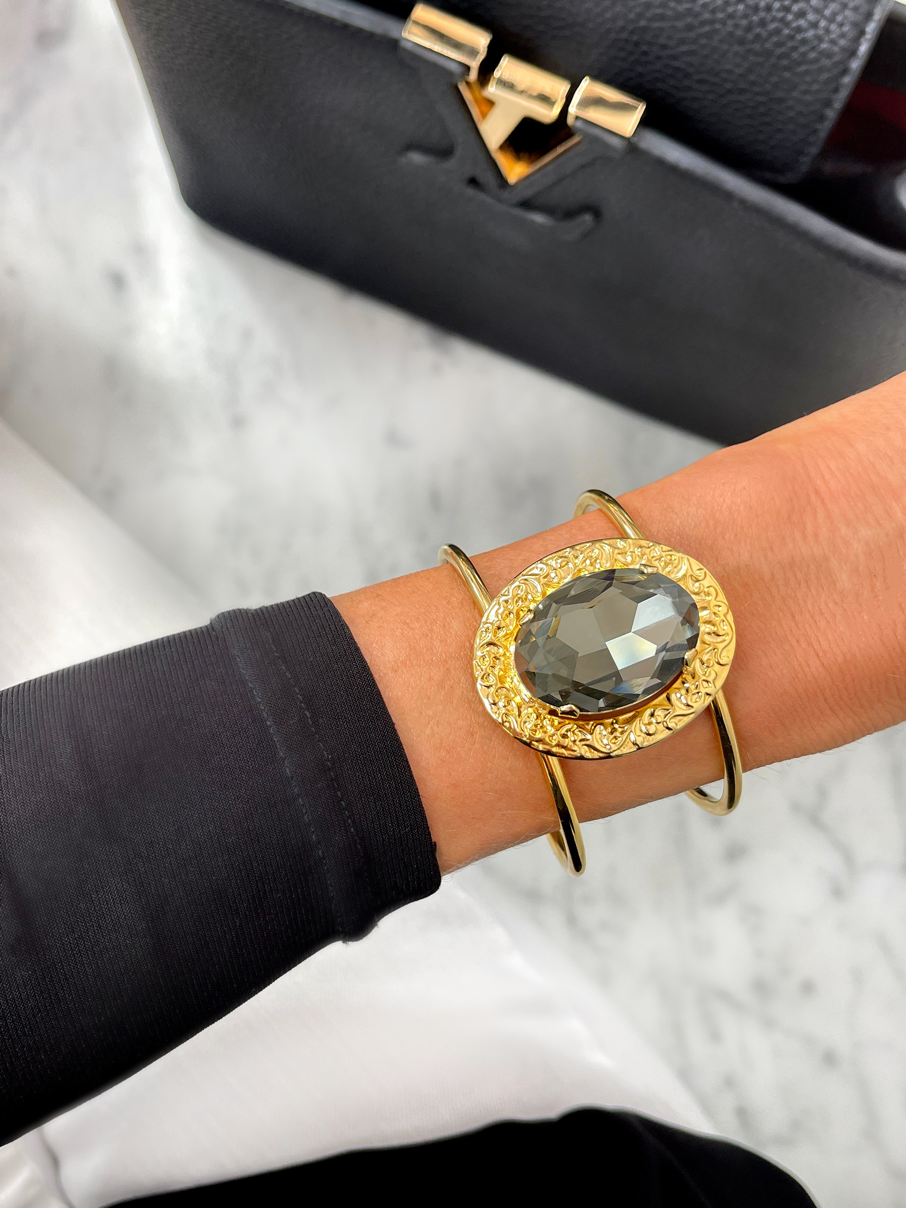Armband Cuff Demi Black Diamond Gold