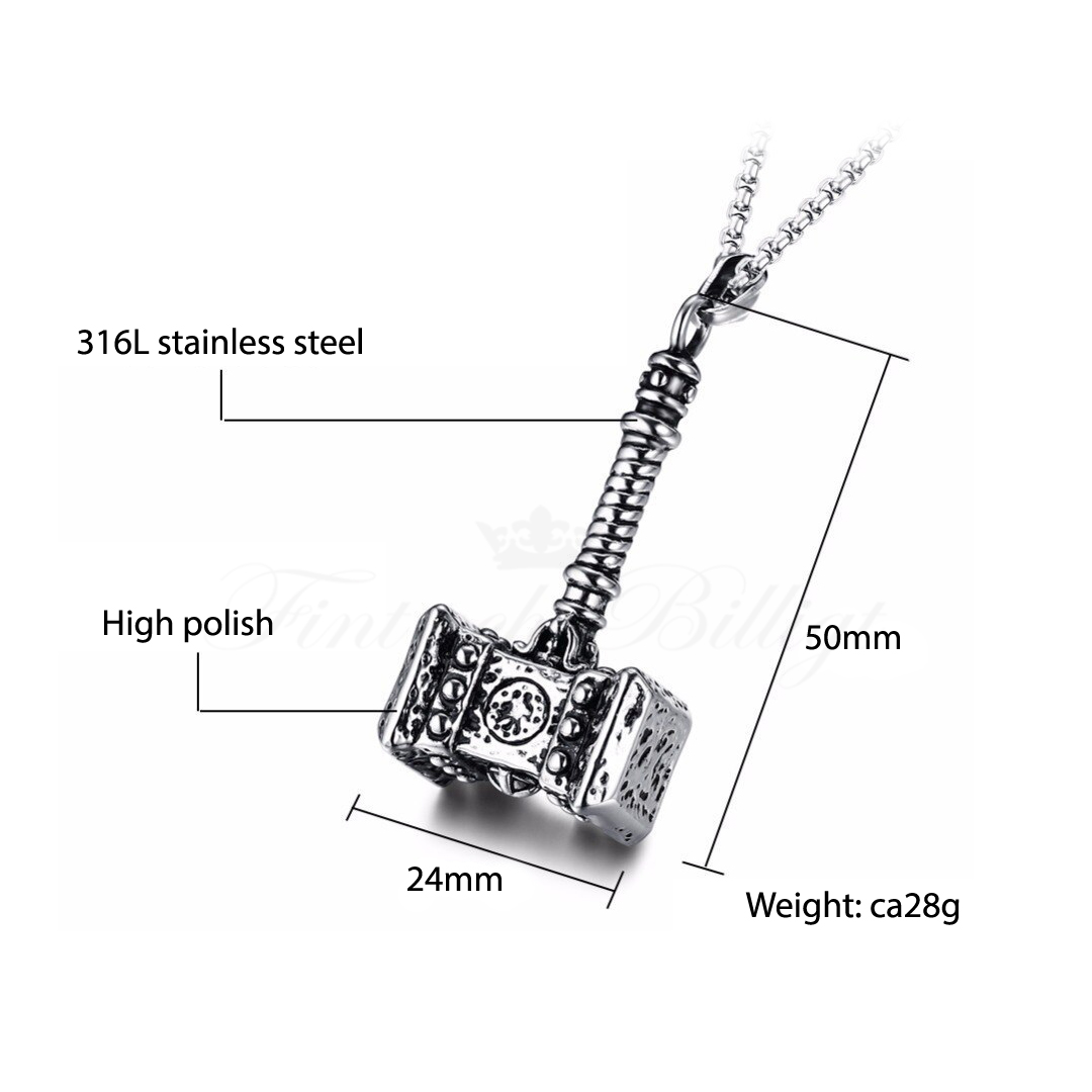 Halskæde  Thor's Hammer Big Solid - Viking Vedhæng Mjølnir - 5