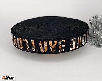 40 mm wide elastic - Black LOVE with Panther print