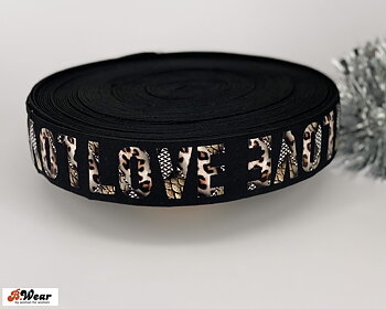 40 mm wide elastic - Black LOVE with Snake print