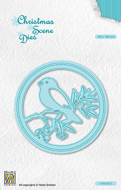 Christmas scene dies round frame "bird on branch"