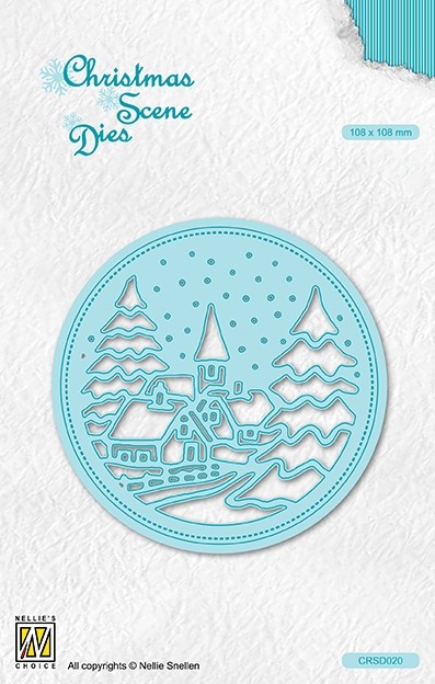 Christmas scene dies round frame "snowy village"
