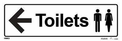 "Toilets pil vänster" skylt