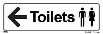 "Toilets pil vänster" skylt