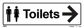 "Toilets pil höger" skylt
