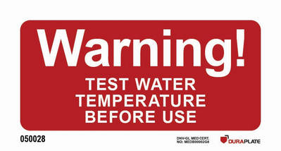 "Warning test water temperature before use" sign - IMPA 33.8000