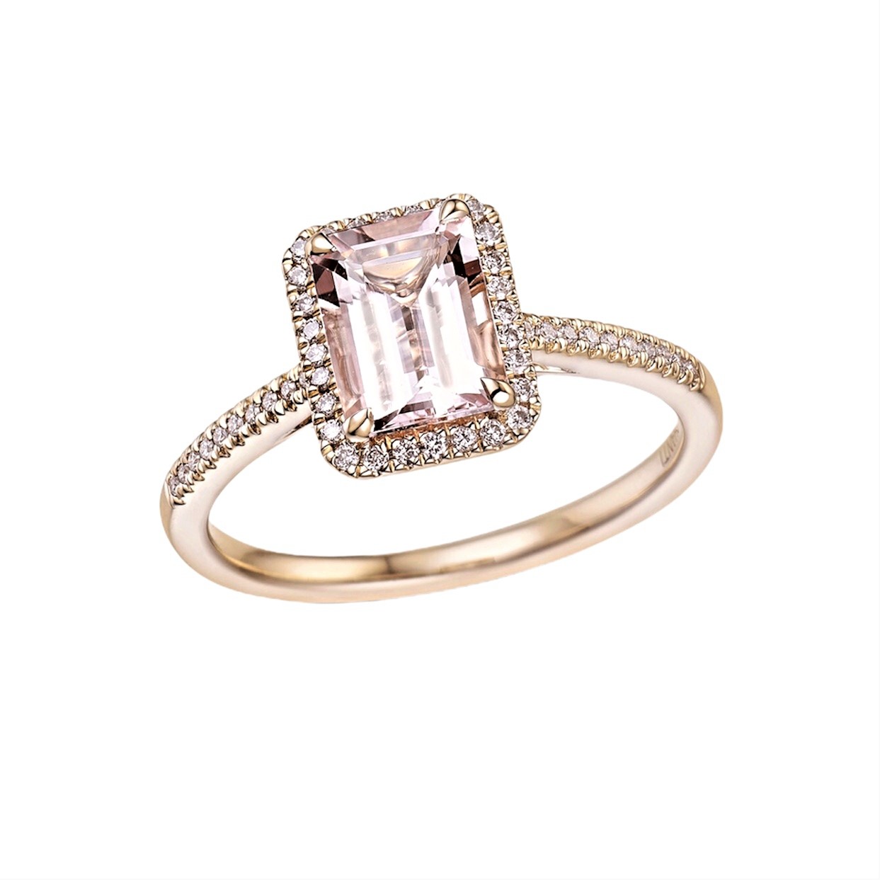 MORGANITE EMERALD CUT DIAMOND RING