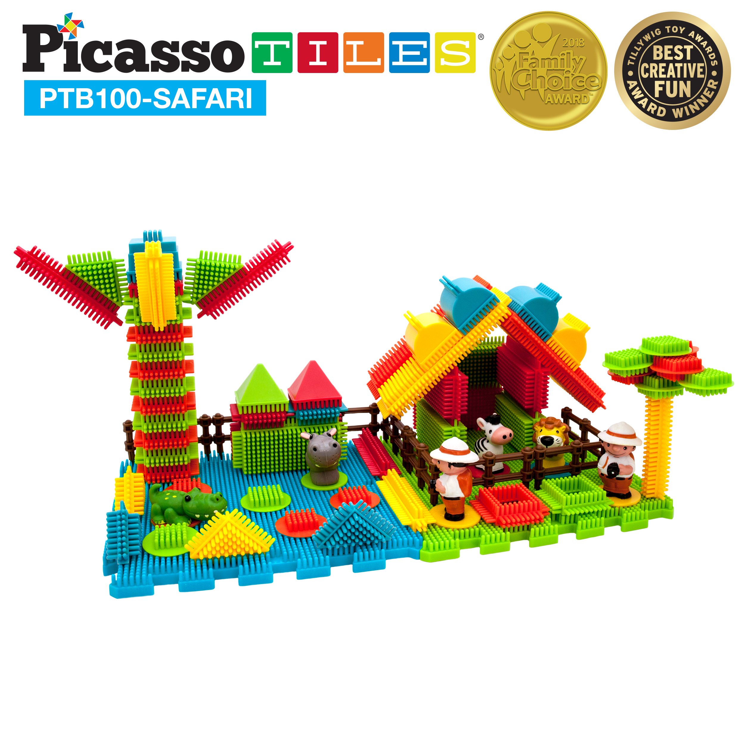 Picasso-Tiles Bristle Blocks 100 Bitar, Safari - 2